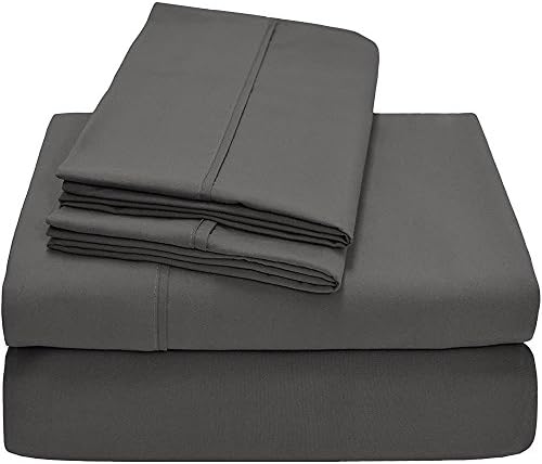 5-Piece Zipper Closure Duvet Cover Set (1 Duvet Cover &amp; 4 Pillowcase) 400 Thread Count 100% Cotton Duvet Cover Ultra Soft &amp; Easy Care,Simple Style Bedding Set (Super King , Dark Grey Solid)