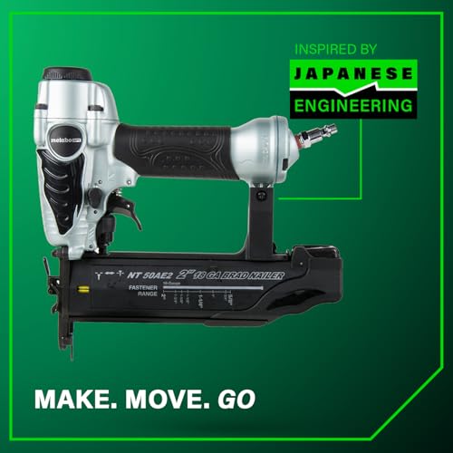 METABO HPT BRAD NAILER, PRO-PREFERRED LIGHTWEIGHT PNEUMATIC POWER NAILER FOR PRECISION TRIM WORK AND FURNITURE BUILDING, ADJUSTABLE DEPTH, 18 GAUGE, 5/8″ UP TO 2″ BRAD NAILS, NT50AE2