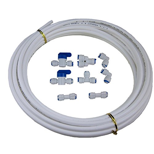 Lemoy 1/4" Quick Connect Water Purifiers Tube Fittings for RO Water Reverse Osmosis Systemï¼ˆBall Valve+Y+L+I+T Typeï¼‰+5 metersï¼ˆ15 feetï¼‰ tubing hose pipeï¼ˆwhiteï¼‰ for RO Water Reverse Osmosis System
