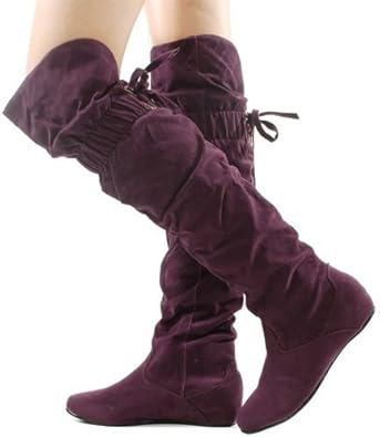 purple thigh high flat boots