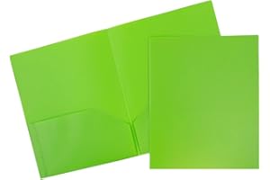 JAM PAPER Plastic 2 Pocket POP Folders - Durable School Folders - Lime Green - 6/Pack