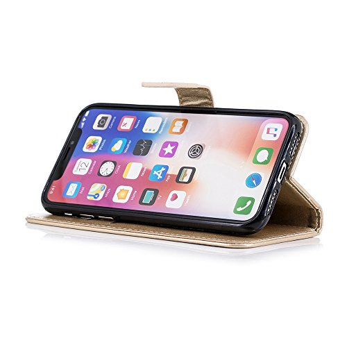 Scheam iPhone X Case Cover, Backcover Cell Phone Cases Anti-Scratch Wallet Case [Card Pocket] Protective Shell Armor Hybrid Shockproof Rubber Bumper Cover Card Slot Holder - Golden - Thumbnail 3