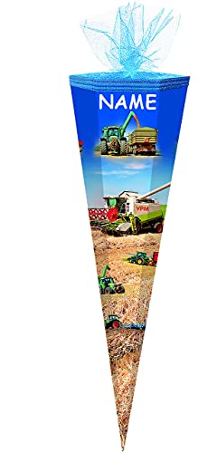 alles-meine.de GmbH Schultüte - Traktor/Landmaschinen - 85 cm - 6-eckig - incl. Namen - Tüllabschluß - Zuckertüte - mit…