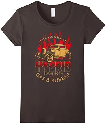 Women's The Original Hybrid Burns Both Gas &amp; Rubber Hot Rod T Shirt XL Asphalt
