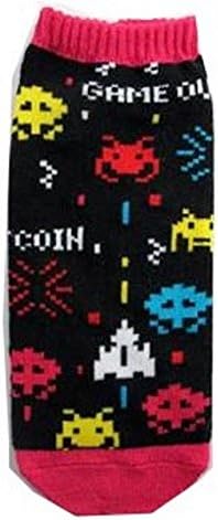 Space Video Game Girl Lady Women's Ankle Socks Black Pink 80's