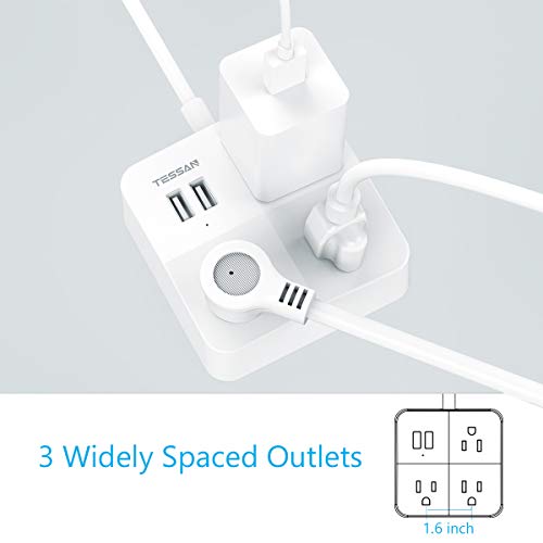 Power Strip with USB, TESSAN 5 Feet Small Extension Cord with 2 USB Ports and 3 Outlets, Portable Desktop USB Charging Station, Mini Outlet Strip for Dorm Room Home and Office