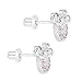 Rhodium Plated Screw Back Pink Crystal Mouse Baby Girls Kids Earrings