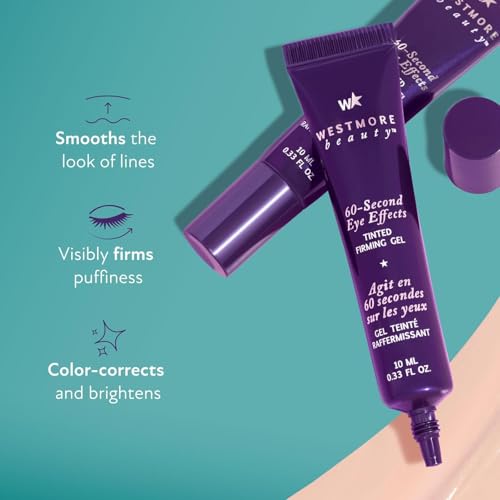 Westmore Beauty 60 Second Effects Tinted Firming Gel & Star Handheld Fan - Under Eye Cream For Puffiness And Bags Under Eyes - 10 mL Light to Medium - 0.33 Fl Oz