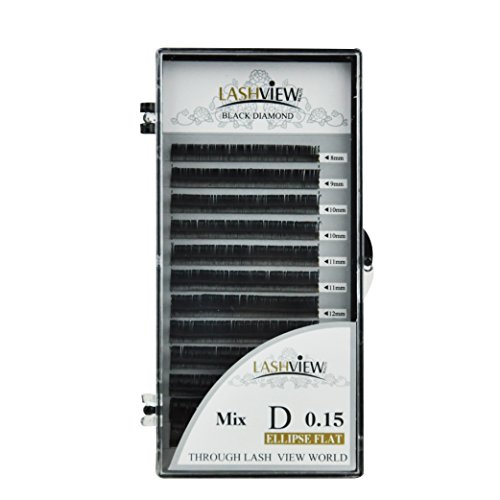 LASHVIEW Ellipse Eyelash Extensions 0.15mm D Curl 8-15mm Mix Flat Eyelash Extension Light Lashes Individual Eyelashes Black Mink False Lashes Mink Lashes Extensions Salon Use