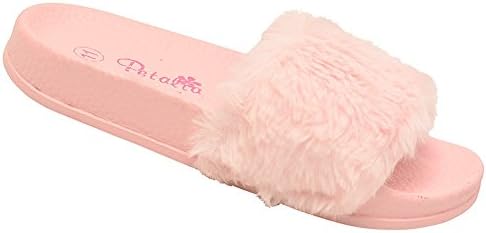 Petalia Girls Pink Faux Fur Adorned Open Toe Slipper Sandals 2 Kids