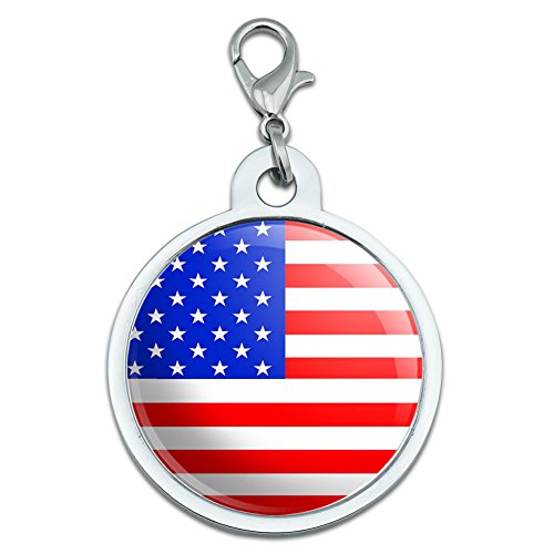 American USA Flag Large Chrome Plated Metal Pet Dog Cat ID Tag