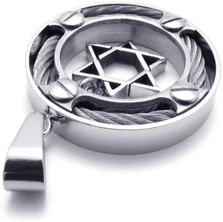 Libaraba Stainless Steel Round Pendant with Star of David Necklace for Men