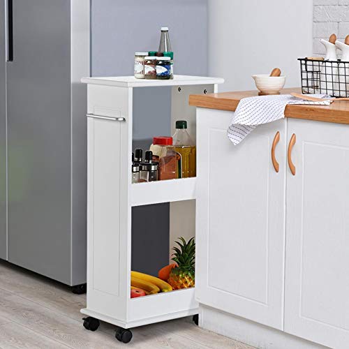 Narrow Storage Cart Rack with 2 Shelves and Wheels GoTinySpace