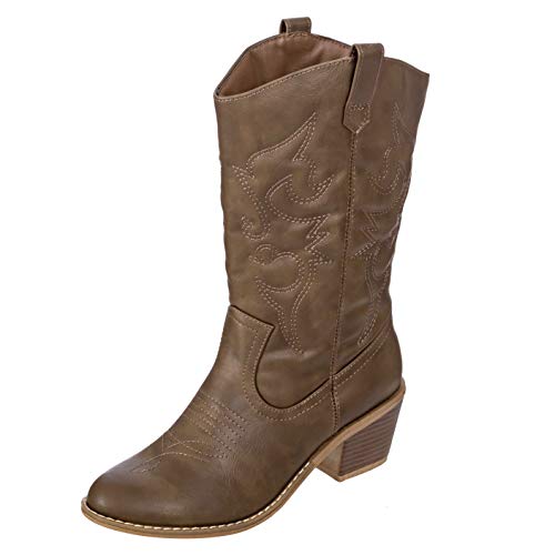 Charles Albert Women's Embroidered Modern Western Cowboy Boot in Mocha