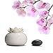 YJY Ceramic Aromatherapy Essential Oil Diffuser, Lotus Flower Humidifier Portable for Office, USB Auto Shut-Off Intermittent 8 Hours Work Air Purifier(White-White)