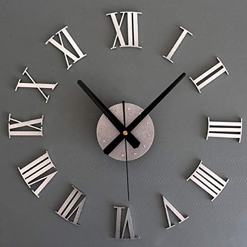 Mtye Modern Mute DIY Frameless Large Wall Clock/Metallic texture stereo DIY Roman numeral combination wall clock - silver