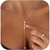 Luxval Lariat Gold Necklace for Women, Dainty Long Necklace 14k Gold Plated/Silver Y-Shaped Pendant Necklaces Trendy Beaded Chain Drop Necklaces Jewelry for Women Gifts