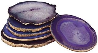 SOSPL Natural & Gold Layered Dining Table Decor Agate Coasters (Purple) - Set of 6