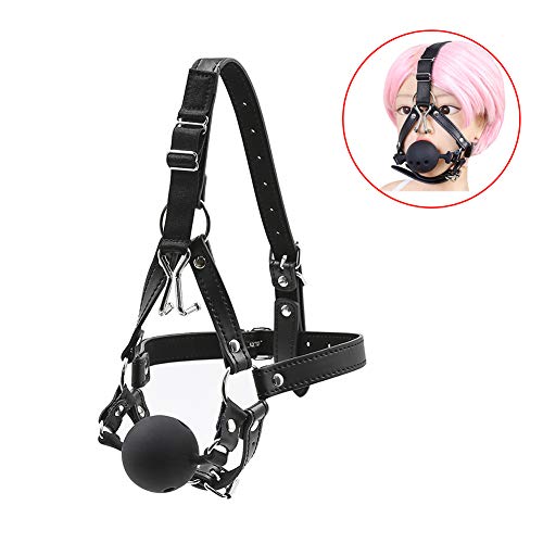 COSY-L Mouth Gag BDSM Bondage Set Sexy Hood Breathable Headgear Harness Ball Slave Fetish Fantasy Mouth with Nose Hook,Black,medium4.5cm