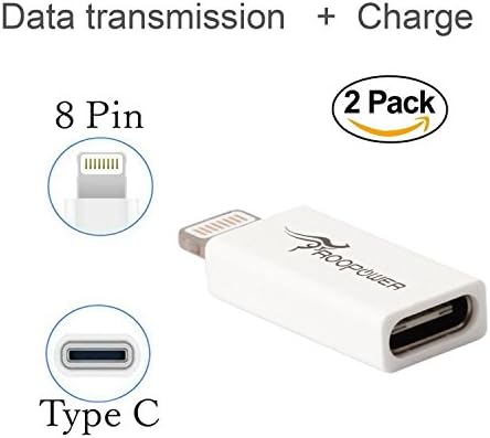 Type C to Lightning Adapter 2-Pack, Roopower Type-C(USB-C) to 8-Pin Lightning Charge and Sync Adapter - Data Sync your iPhone / iPad / iPod with USB-C Cables to Macbook Pro 2016 - White