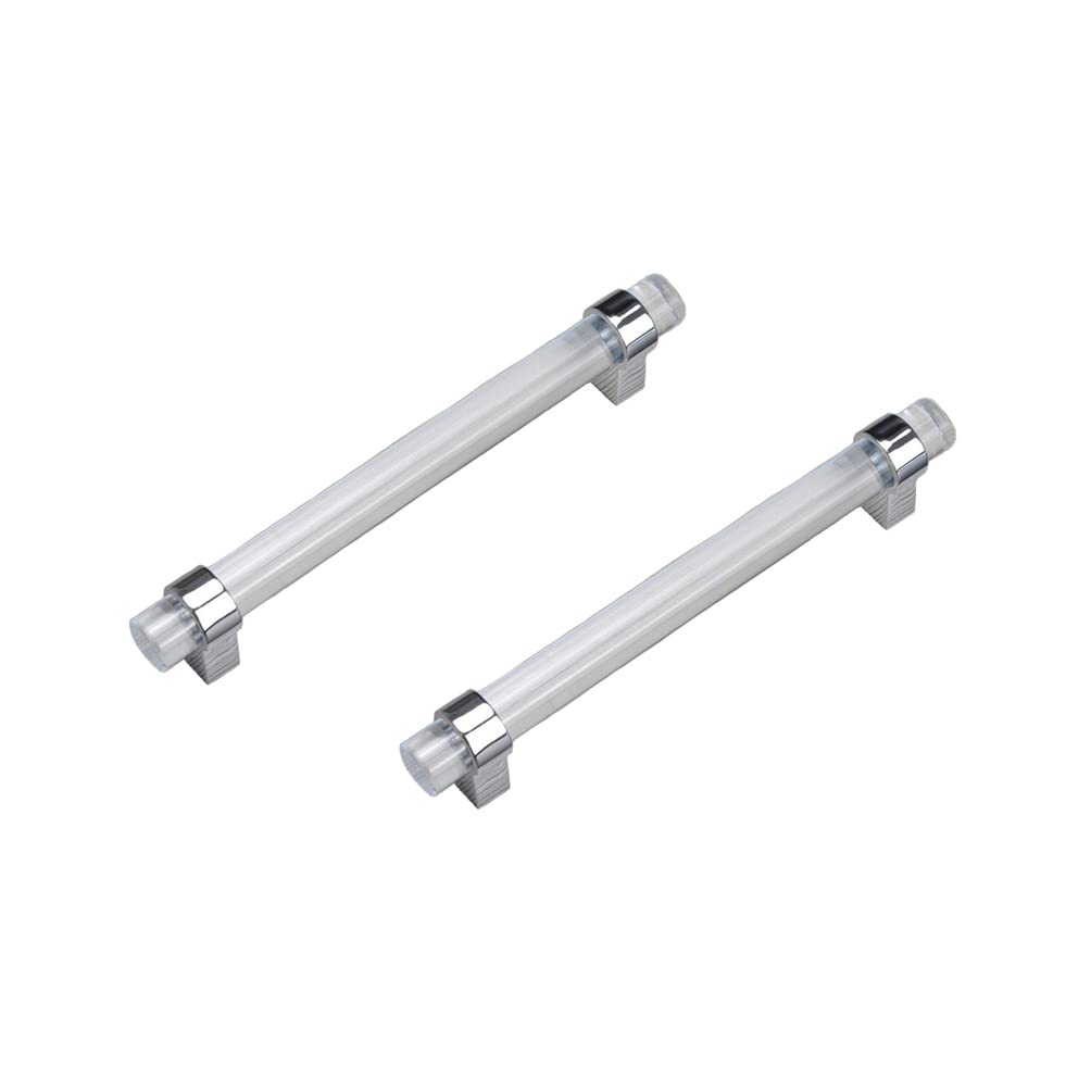 SYDARSYN 2 Pcs Cupboard Pulls Transparent Acrylic Cabinet Handles Furniture Kitchen Drawer T Knobs Door Handles T Bar Handle Silver 128mm