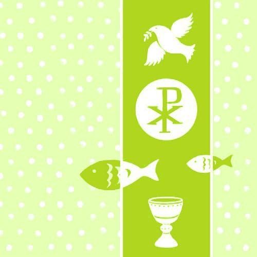 40 Tissue Luncheon Napkins 13x13" Green Pax Fish Dove Cup Holy Communion Baptism Confirmation Christening Wedding Table Decor