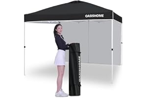 OASISHOME Pop-up Portable Outdoor Canopy Tent 10'x10' Instant Gazebo, with 1 Sidewall, Carry Bag, Stakes, Ropes, for Outdoor/Beach/Patio/Wedding Parties and Commercial Events (10FTx10FT, Black)