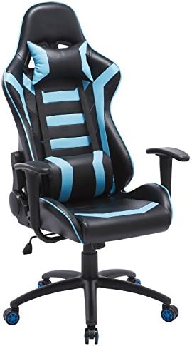ProHT Throttle Racing Style Chair (05186A) 180 Degree High Back Adjustment Gaming Chair, Ergonomic Office Computer Swivel Chair with Fixed Armrests for Manager/Gamers/Adults/Teenager, Lake Blue/Black