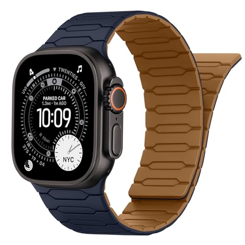 Sixmoat Compatible con Apple Watch Correa 49mm 46mm 45mm 44mm 42mm para Hombre Mujere, Correa Magnética Deportiva de Silicona para iWatch Ultra SE Serie 11 10 9 8 7 6 5 4 3 2 1, (Indigo-Marrón)
