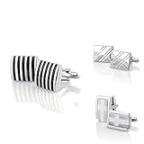 Zodaca® 3 packs Classic Cufflinks Cuff links For Men Tuxedo, Silver Cross + Diagonal Ribbed + Black Stripe