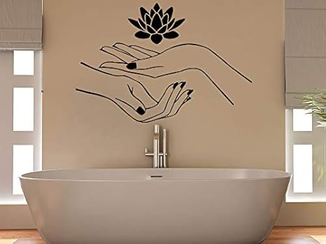 Zzlfn3lv Madchen Schonheitssalon Wandtattoo Lotus Blume Hande Muster Vinyl Wandaufkleber Bad Interior Removable Home Namaste Diy 62 42 Cm Amazon De Kuche Haushalt