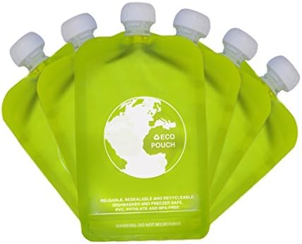 Reusable baby Food Pouch 6 x 150ml Eazy Squeezy BPA & PVC free No Leak Squeeze Bag Design - Easy Fill & Clean - for Weaning, Travel, Pureed Fruit, Organic & Homemade Baby Food, Toddlers & Kids