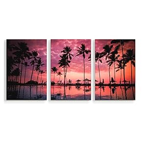 3 Piece Canvas Wall Art Beach Palm Trees Paradise Painting Artwork for Home Prints Framed - 16"x24" x 3 Panels