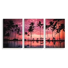 3 Piece Canvas Wall Art Beach Palm...