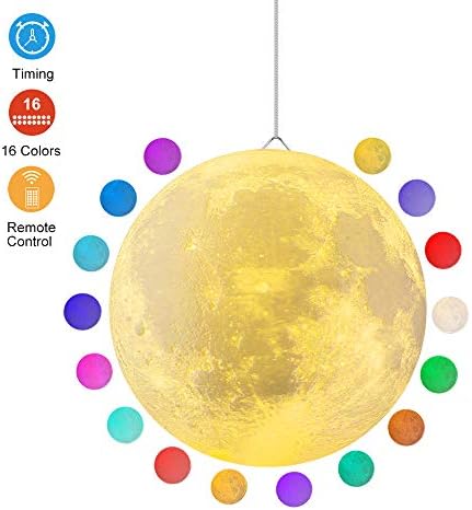Super Large Moon Lamp with Time Setting and Stand 3D Print LED 16 Colors Hung Up Decorative Luna Lights for Birthday Party Kids Christmas Gifts(9.6 inch)