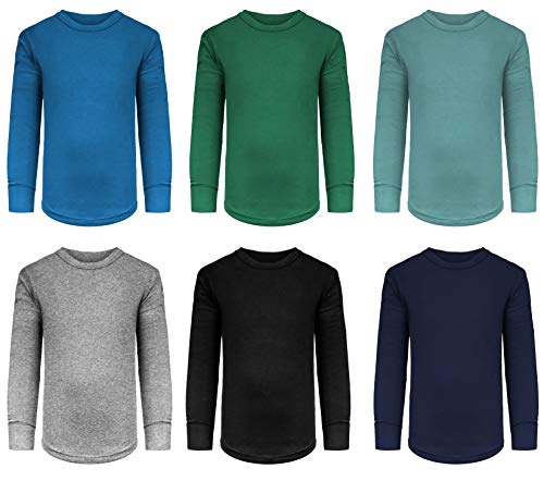 Boys/Toddler 6 Pack Athletic Performance Long Sleeve Undershirt Tops/Base Layer Cotton Stretch Shirts (6 Pack- Evergreen/Blue/Arctic/Black/Grey/Navy, 7)