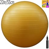 Fitness Ball: Yellow, 22in/55cm Diameter, Includes 1 Ball +1 Pump + 1 Page Instruction Chart. No instructional DVD. (Exercise Gym Swiss Stability Ball)