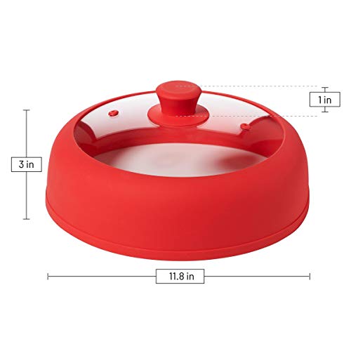 Bezrat Vented, Silicone and Glass Microwave Plate Cover for Food, Large