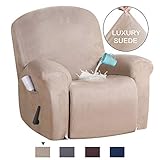 H.VERSAILTEX Stretch Recliner Slipcovers 1-Piece Water Repellent Rich Suede Modern Velvet Plush Sofa Furniture Cover Form Fit Stretch Stylish Recliner Cover/Protector Washable (Recliner, Sand)
