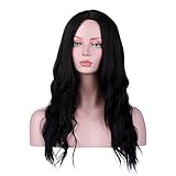YOPO Natural Black Wigs Wavy Long Middle Part Hair Wig No Bangs Synthetic Full Heat Resistant Wigs for Women