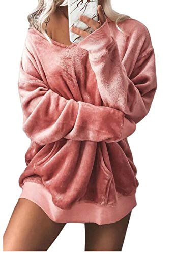 Big Tang Women's Plus Size Fluffy Long Sleeve Pullover Hooded Velvet Sweatshirt Pink XXXL