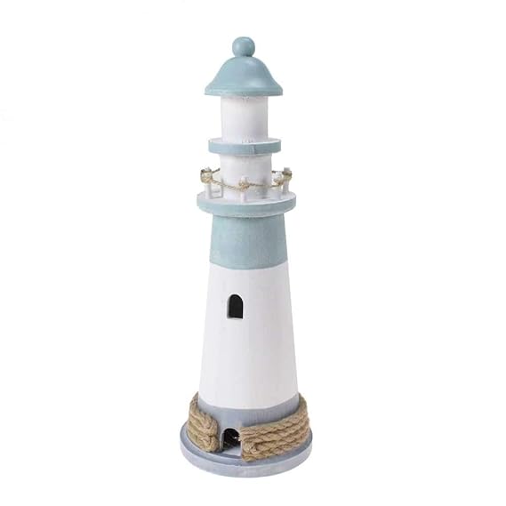 Floral-Direkt Leuchtturm groß Holz H30cm grau blau weiß gestreift maritim Meer Strand Bad Deko