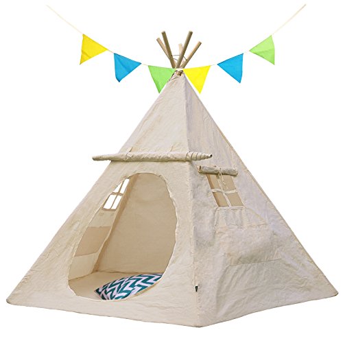 Lavievert Children Playhouse Indian Canvas Teepee Kids Play House with Two Windows - Comes with A Canvas Carry Bag