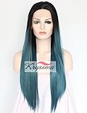 K'ryssma Ombre Black to Blue Long Straight Synthetic Lace Front Wig for Cosplay