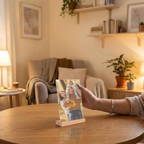 Eulihent 6 Pieces Plexiglass Display Stand A6 Table Display Stand Wooden T Shape Acrylic Sign Holder for Offices, Restaurants, Hotels (10 x 15 cm)