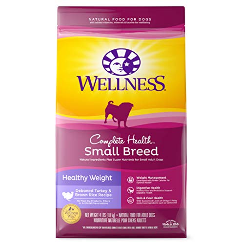 Wellness Complete Health Natural Dry Small Breed Healthy Weight Dog Food, Turkey & Rice, 4-Pound Bag