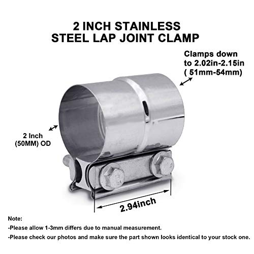 Exhaust Clamps Pipe Repair Parts - 2.0" Lap Joint Band Clamp, Great for Exhaust Tips, Catalytic Converter, Exhaust Manifold, Exhaust Resonator, Exhaust Flex Pipe, Exhaust Muffler Repair Project