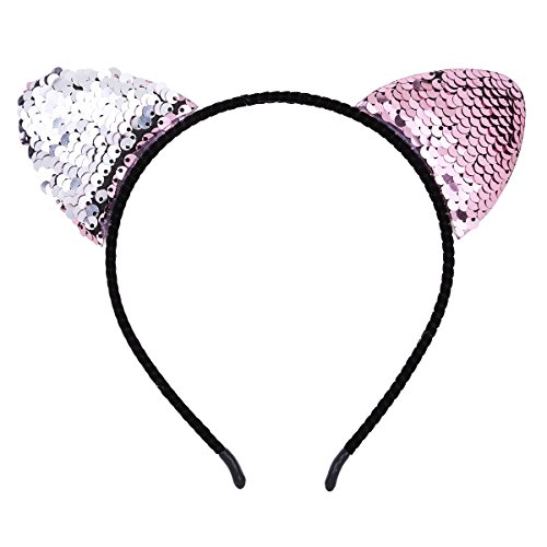 image for TiaoBug Color Changing Glitter Kitty Headbands Cat Ear Hair Hoops for 