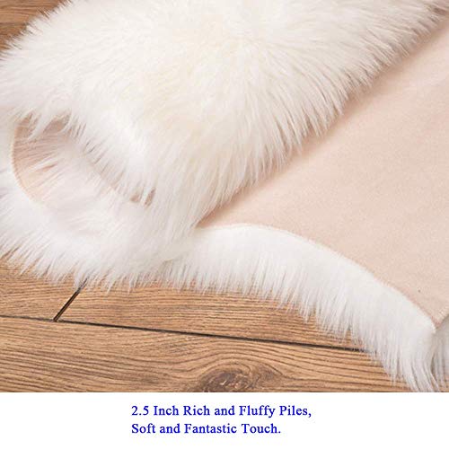 Dikoaina Classic Soft Faux Sheepskin Fur Rug White Fluffy Area Rug Shag Rug Carpets for Bedroom