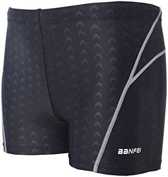Srnfean Men`s Square Leg Quick Dry Short Swim Suit Black(Grey Line) X-Large